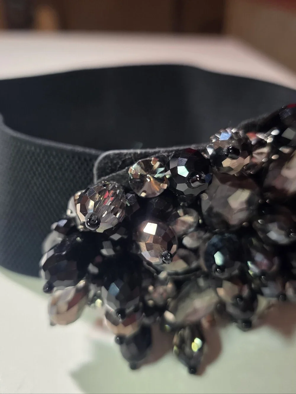 Black Jeweled Elastic Waist Belt - Unbranded